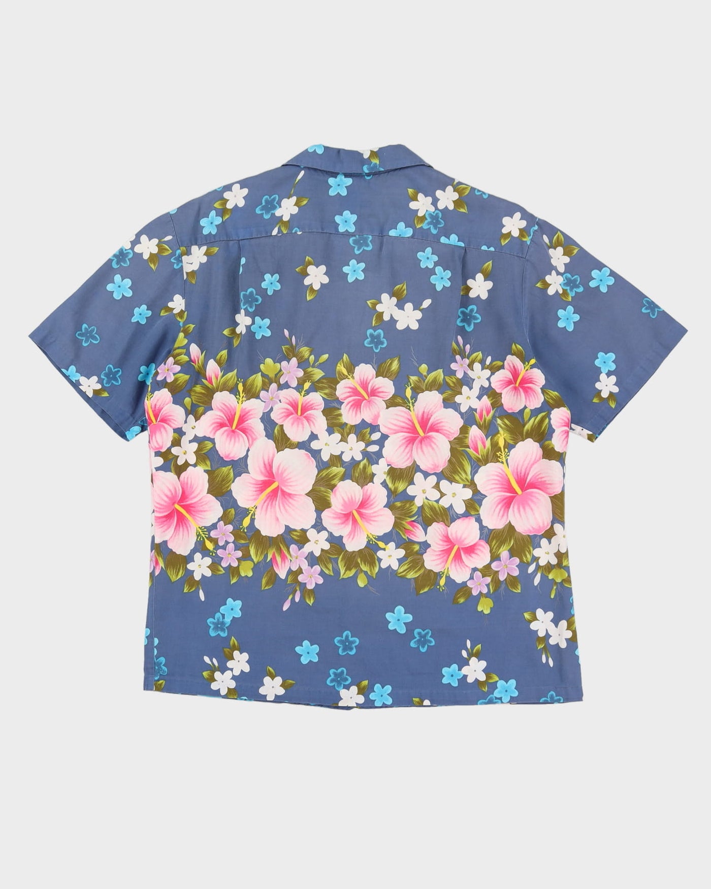 Vintage 80s Ui-Maikai Blue Floral Hawaiian Shirt - L