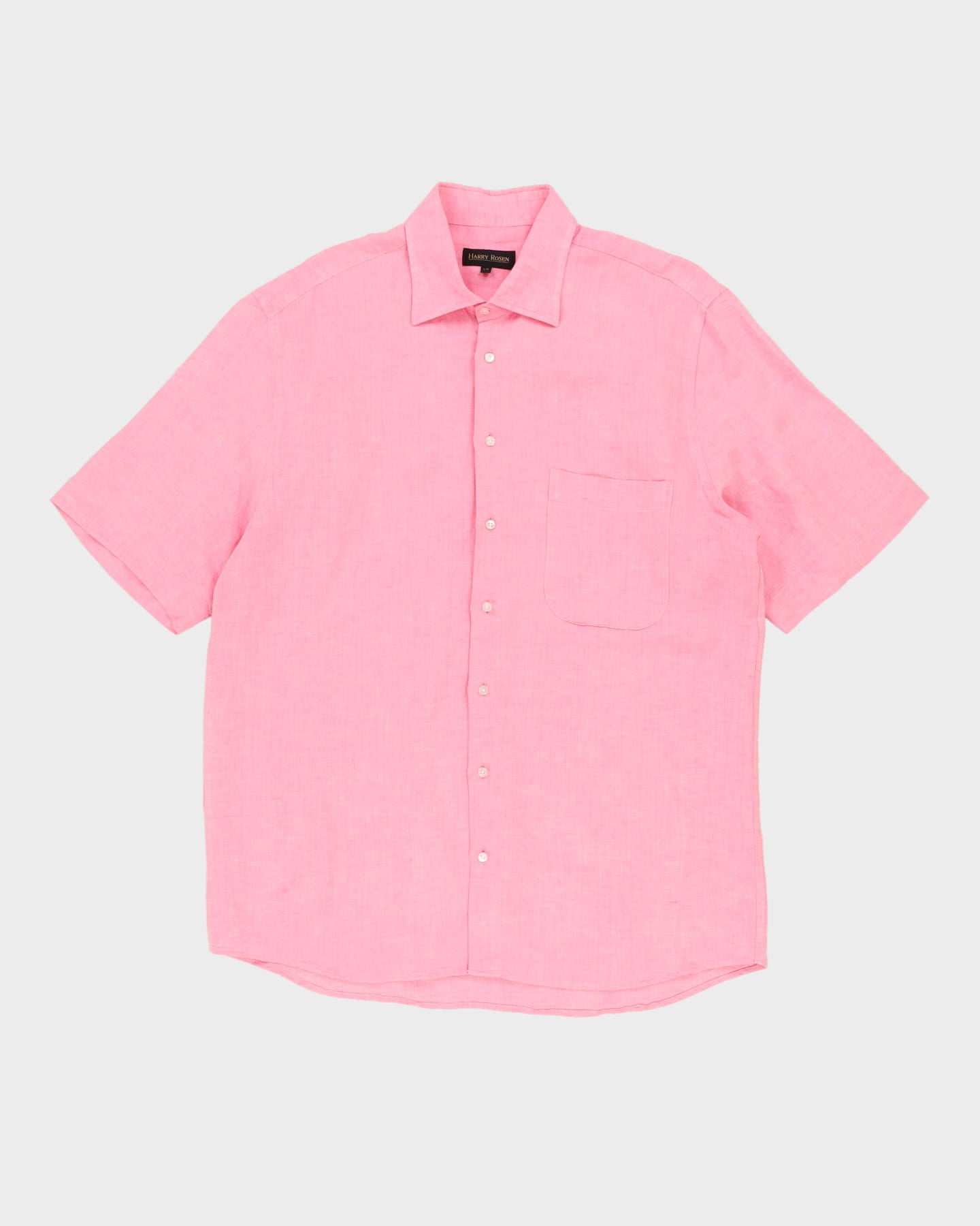 Harry Rosen Pink Short-Sleeve Oversized Linen Shirt - L