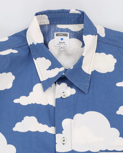 Vintage 90s Moschino Blue / White Long-Sleeve Cloud Patterned Shirt - XL