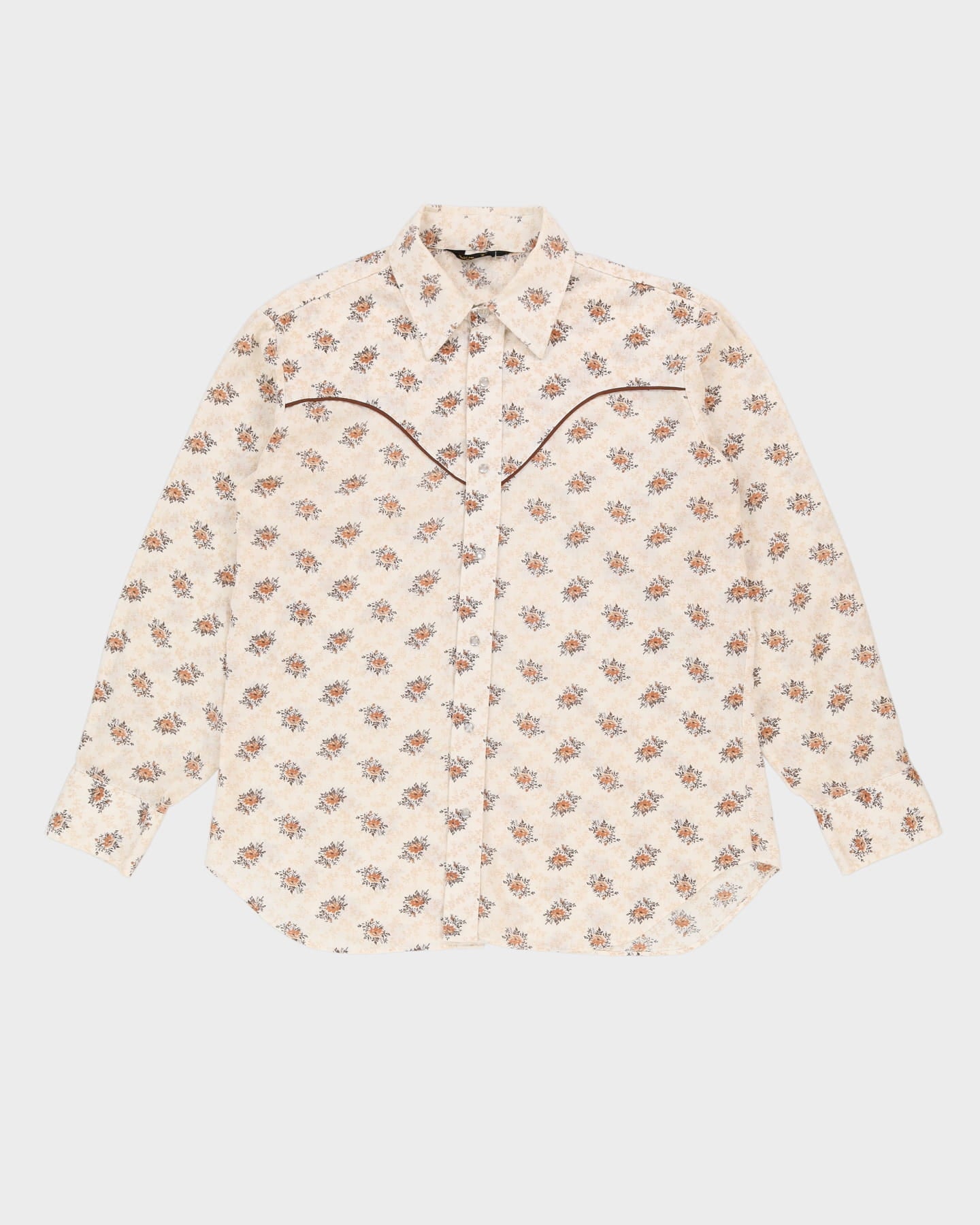 Vintage 70s Stockman Long-Sleeve White Patterned Western Shirt - XL