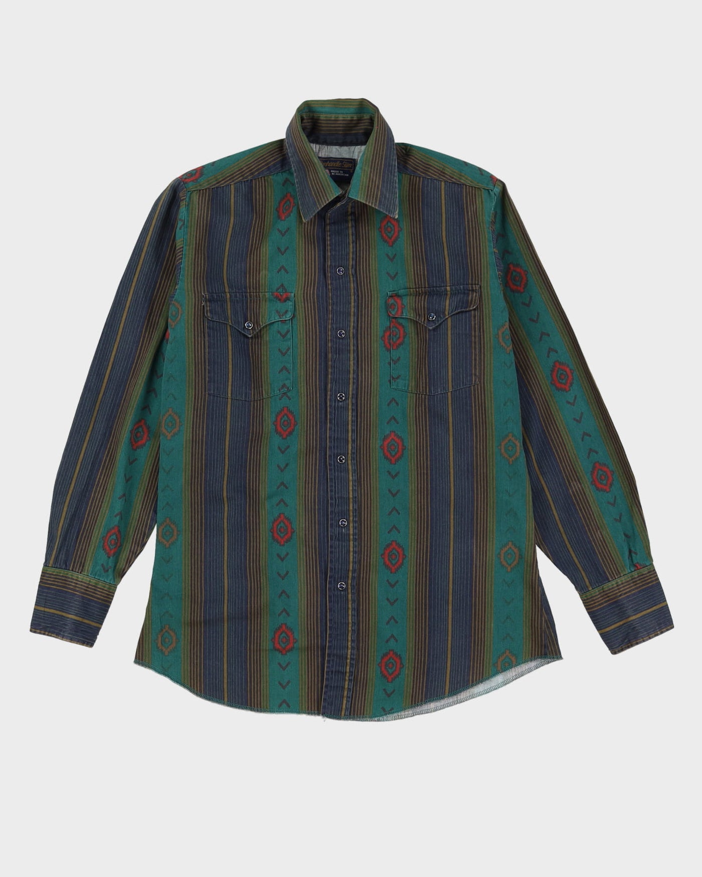 Panhandle Slim Long-Sleeve Green Patterned Western Shirt - M