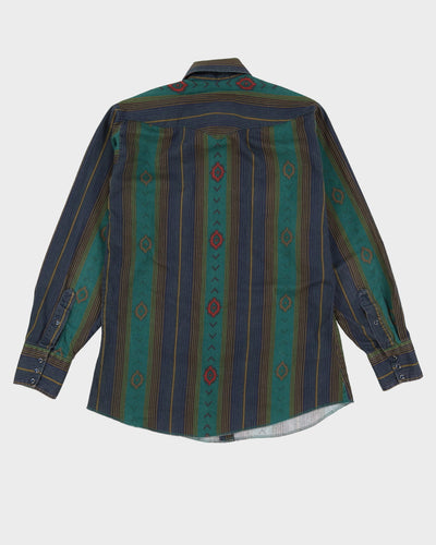 Panhandle Slim Long-Sleeve Green Patterned Western Shirt - M