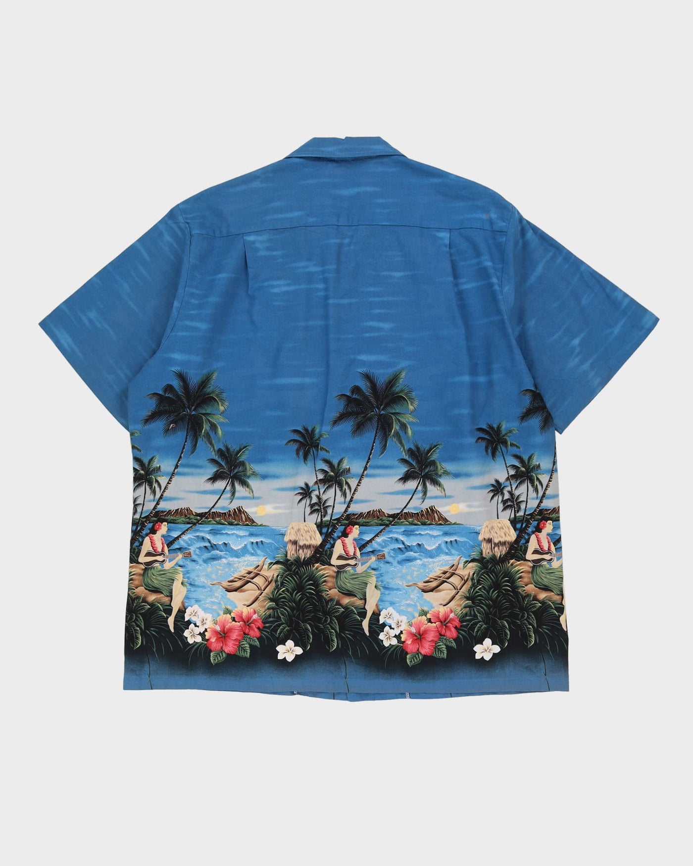 Vintage 90s RJC Blue Island Print Hawaiian Shirt - XL