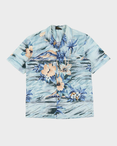 Vintage 90s Royal Creations Blue Floral Short-Sleeve Hawaiian Shirt - M