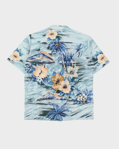 Vintage 90s Royal Creations Blue Floral Short-Sleeve Hawaiian Shirt - M