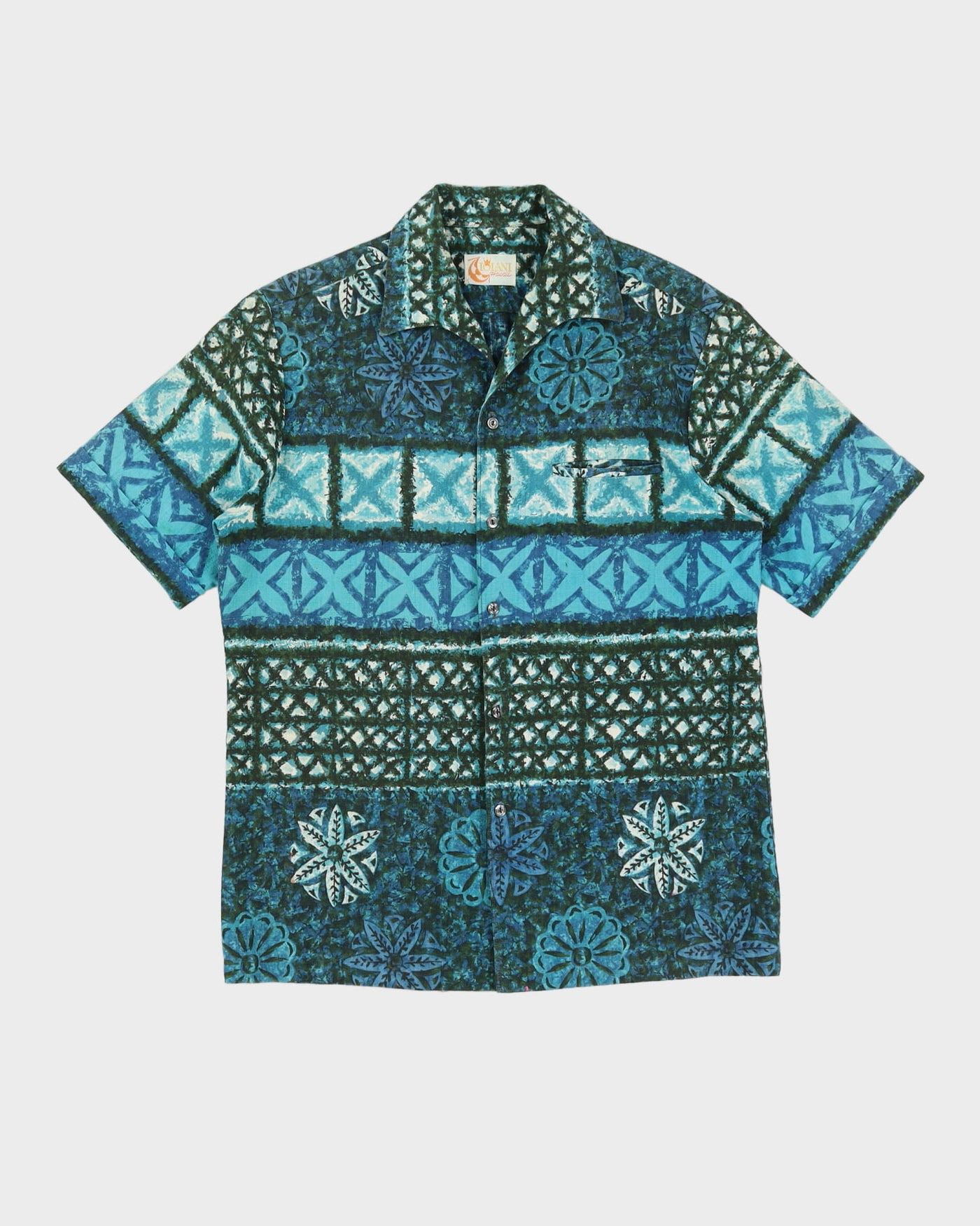 Vintage 60s Blue Short-Sleeve Hawaiian Shirt - M