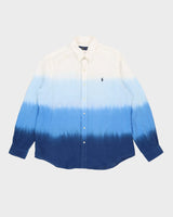 Vintage 70s Ralph Lauren White / Blue Long Sleeve Gradient Linen Shirt - L