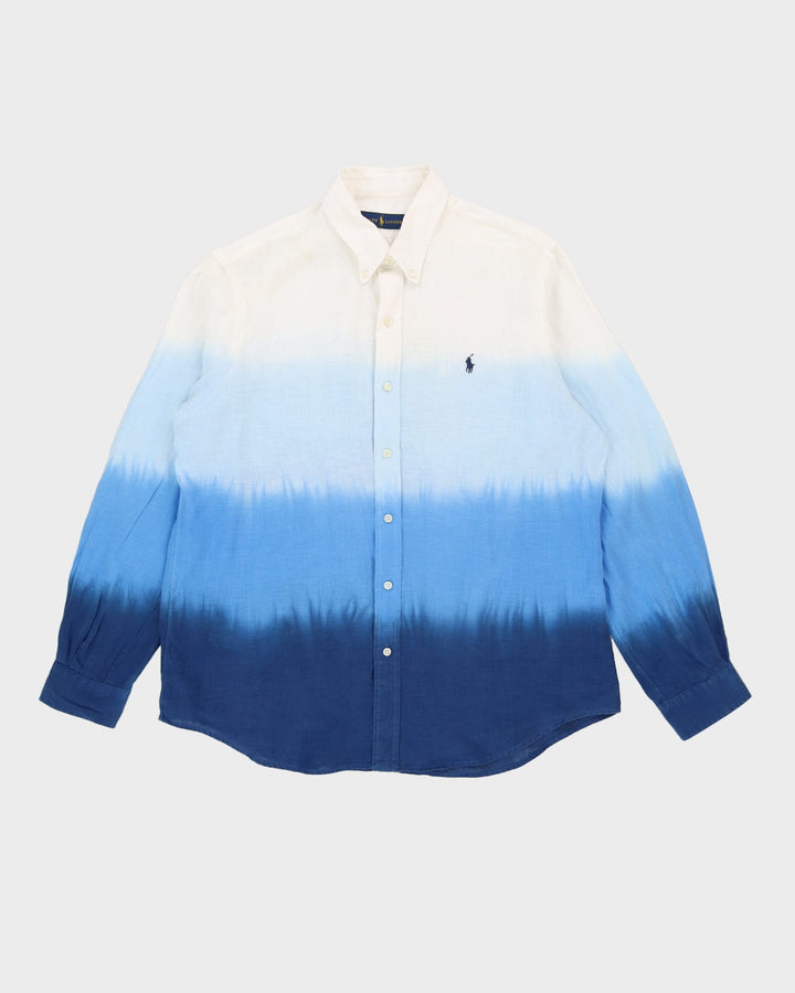 Vintage 70s Ralph Lauren White / Blue Long Sleeve Gradient Linen Shirt - L