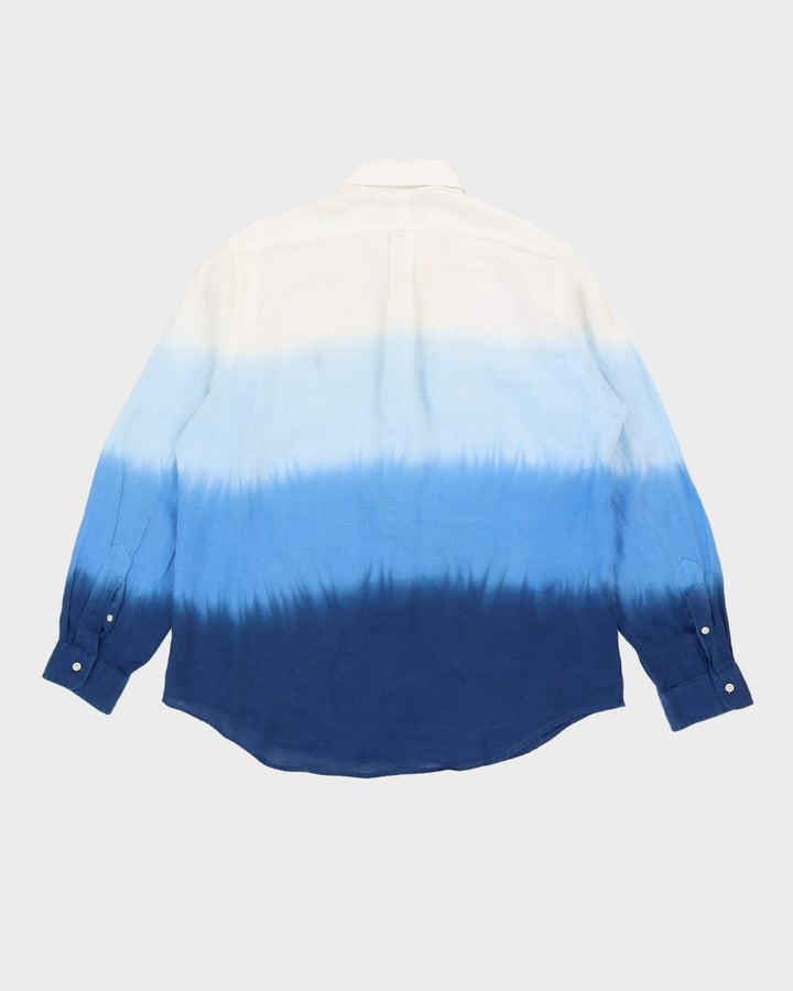 Vintage 70s Ralph Lauren White / Blue Long Sleeve Gradient Linen Shirt - L