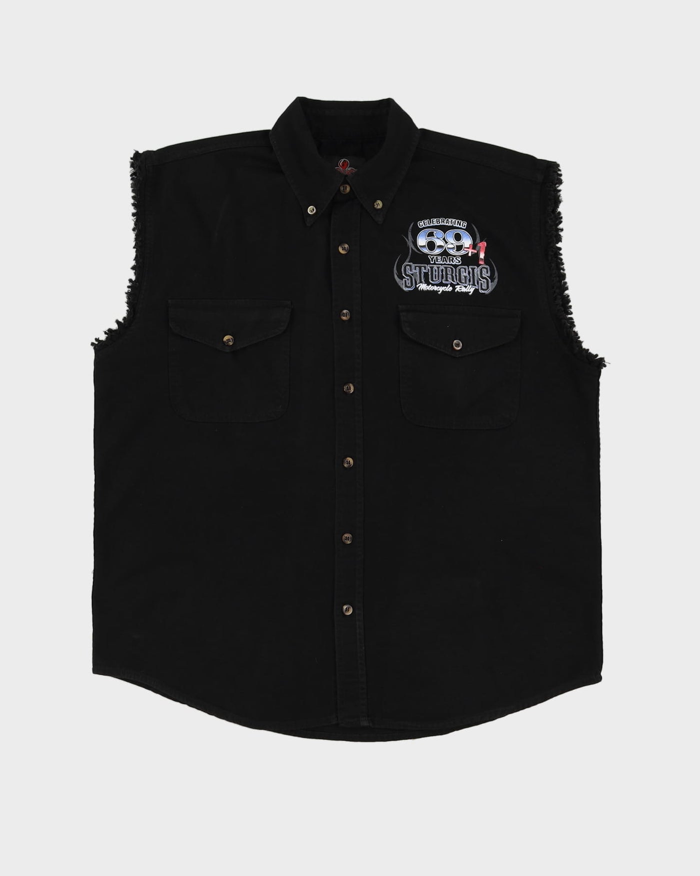 Sturgis Motorcycles Rally Celebrating 69+1 Oversized Sleeveless Denim Shirt - L
