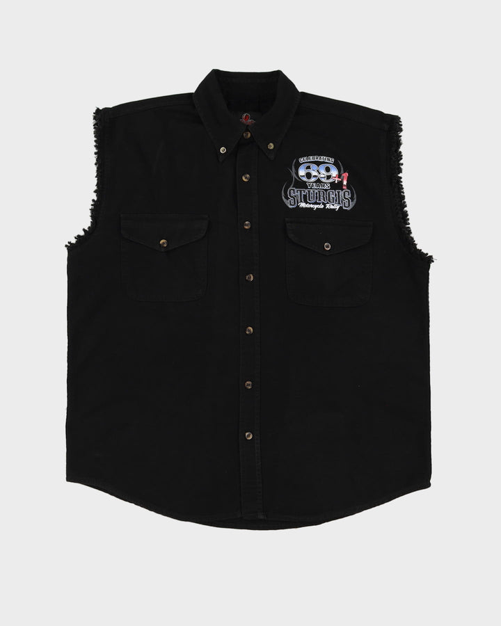 Sturgis Motorcycles Rally Celebrating 69+1 Oversized Sleeveless Denim Shirt - L