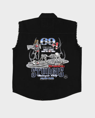 Sturgis Motorcycles Rally Celebrating 69+1 Oversized Sleeveless Denim Shirt - L