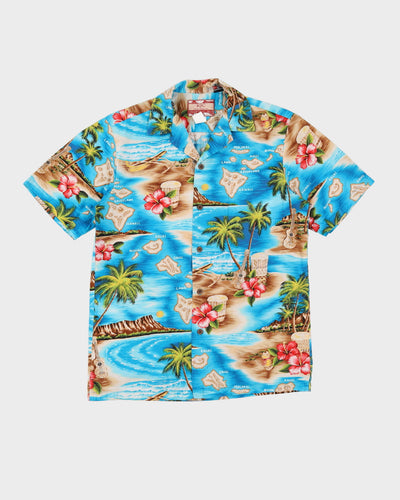 Vintage 80s RJC Hawaii Blue Tropical Patterned Hawaiian Shirt - S