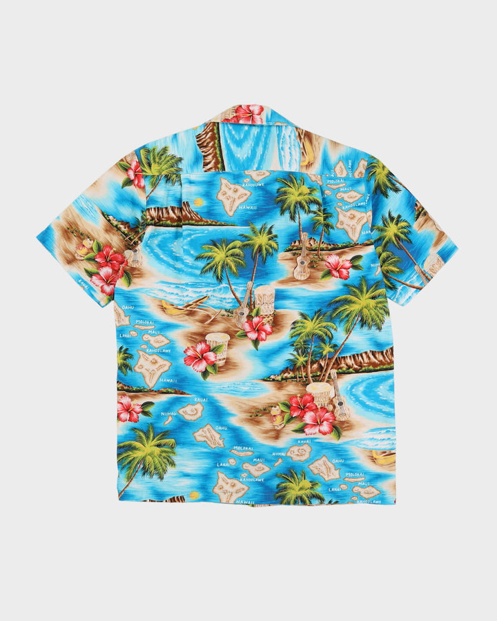 Vintage 80s RJC Hawaii Blue Tropical Patterned Hawaiian Shirt - S