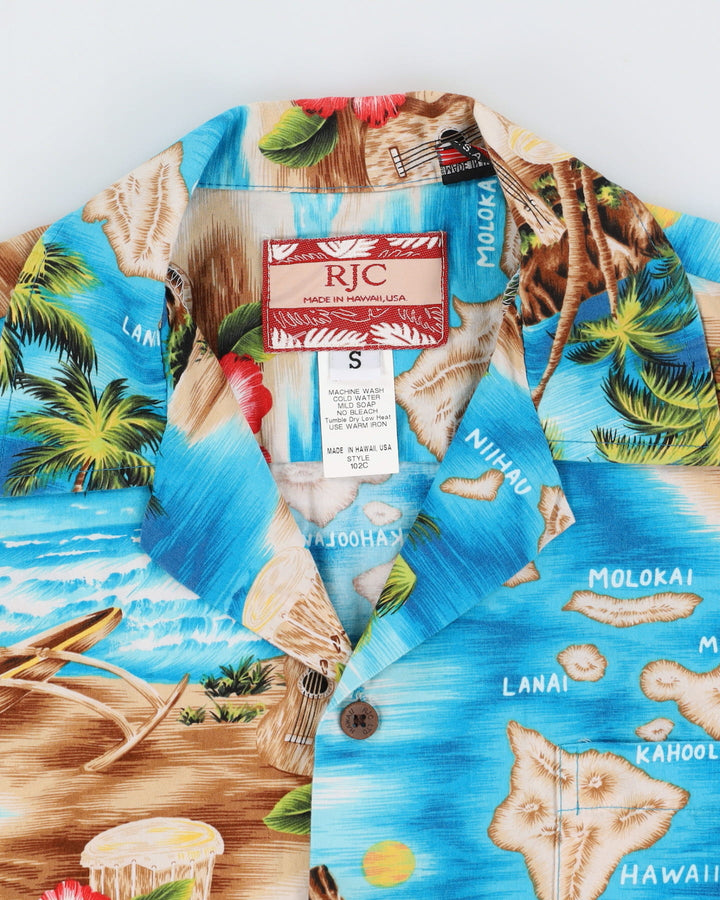 Vintage 80s RJC Hawaii Blue Tropical Patterned Hawaiian Shirt - S