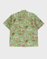Vintage 80s Ho Aloha Green Turtle Patterned Hawaiian Shirt - L