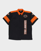 00s Harley Davidson Black / Orange Work Shirt - L