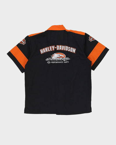 00s Harley Davidson Black / Orange Work Shirt - L