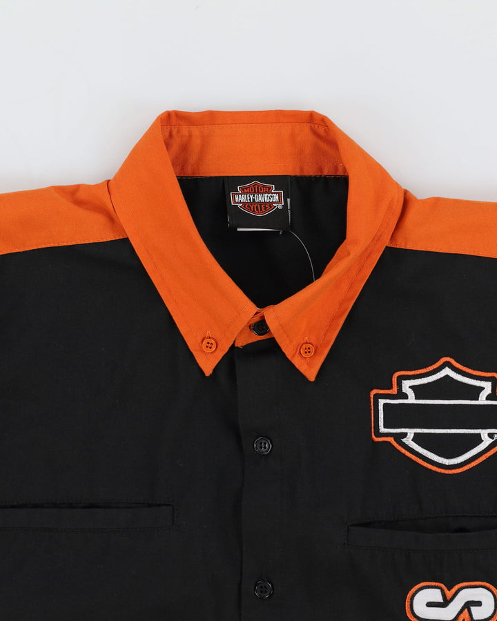 00s Harley Davidson Black / Orange Work Shirt - L