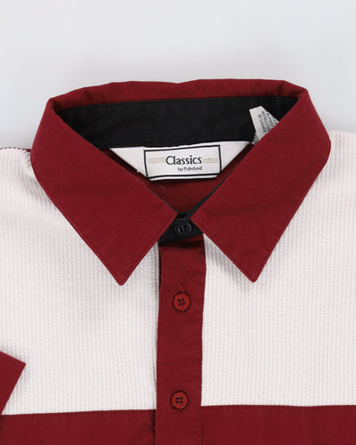 Vintage 90s Classic Casual White / Burgundy Cuffed Shirt - XL