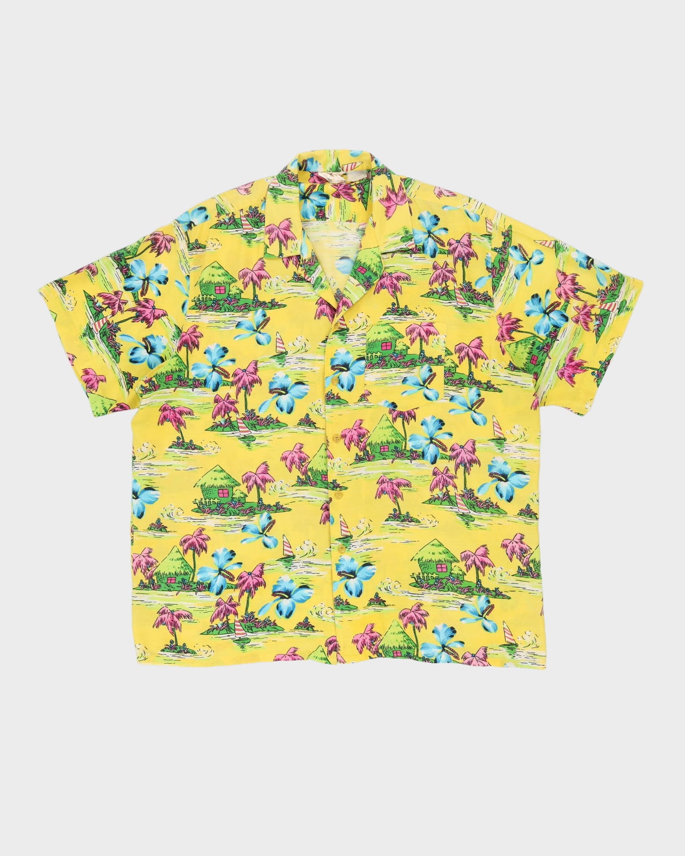 Vintage 80s RJC Yellow  Tropical Patterned Hawaiian Shirt - XL