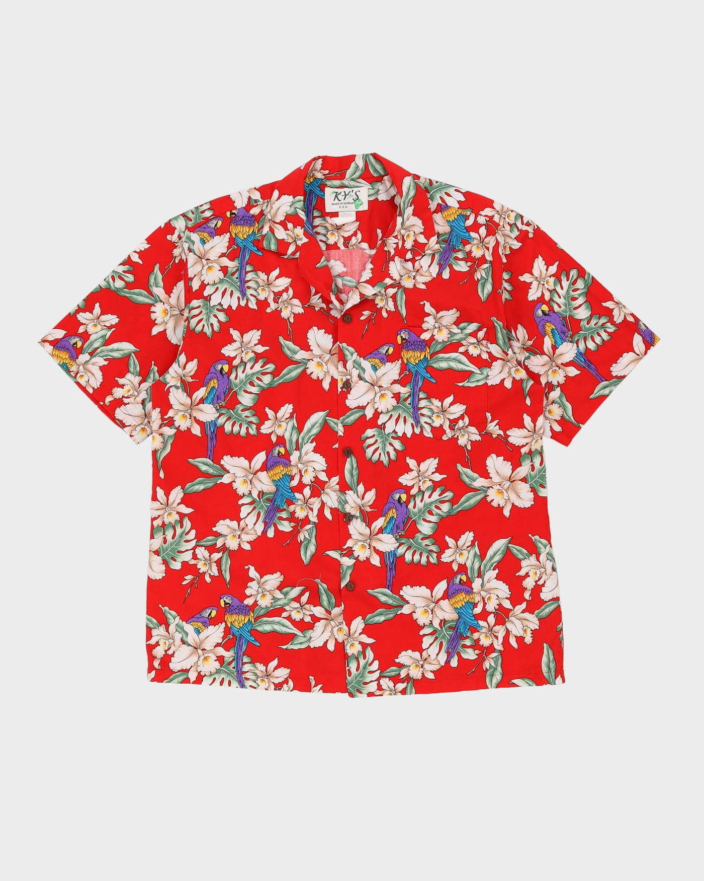 Vintage 90s Tom Selleck Hawaii Five-O Ky's Red Tropical Patterned Hawaiian Shirt - L