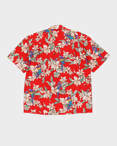 Vintage 90s Tom Selleck Hawaii Five-O Ky's Red Tropical Patterned Hawaiian Shirt - L
