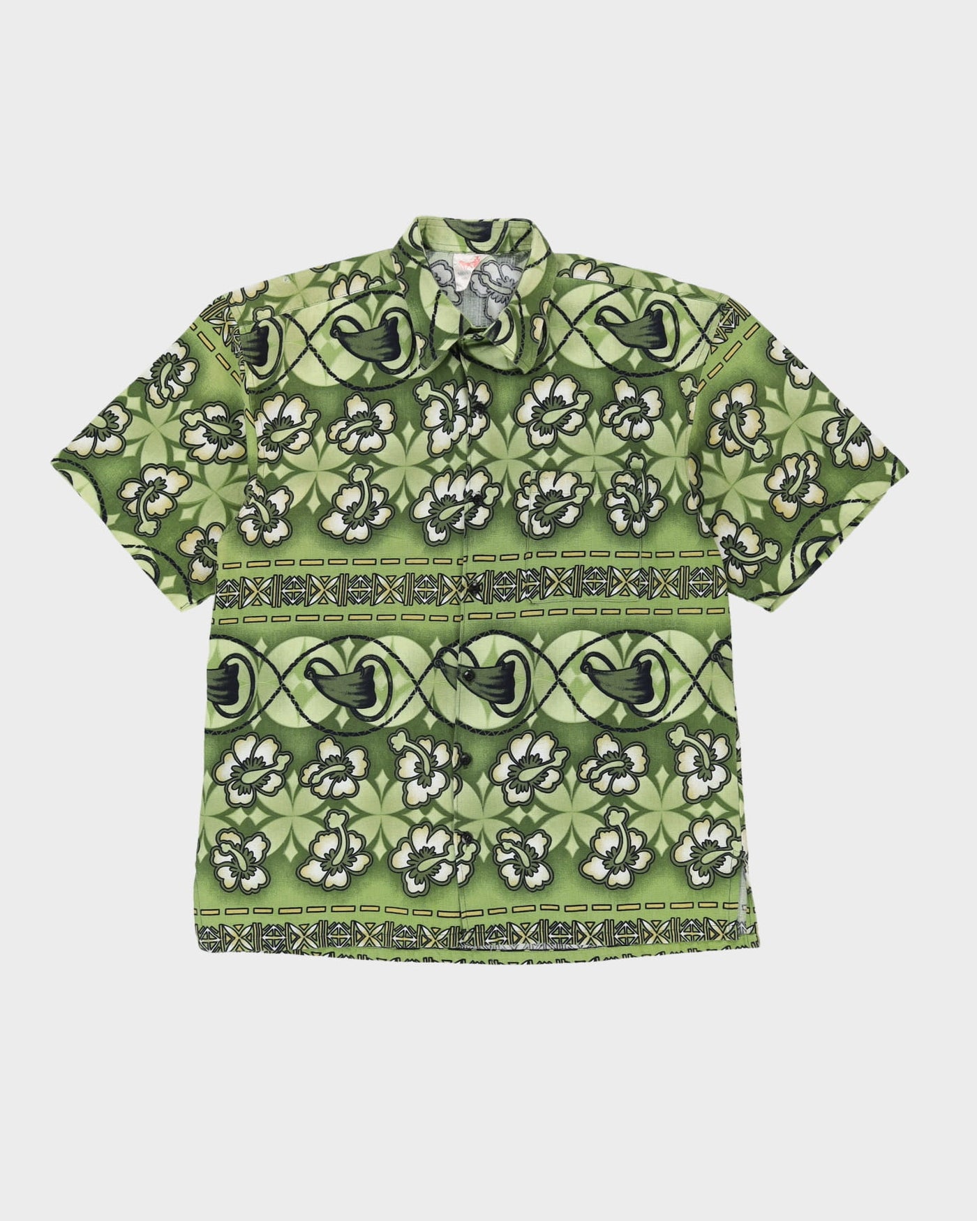 Vintage 70s Green Floral Hawaiian Shirt - L