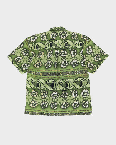 Vintage 70s Green Floral Hawaiian Shirt - L