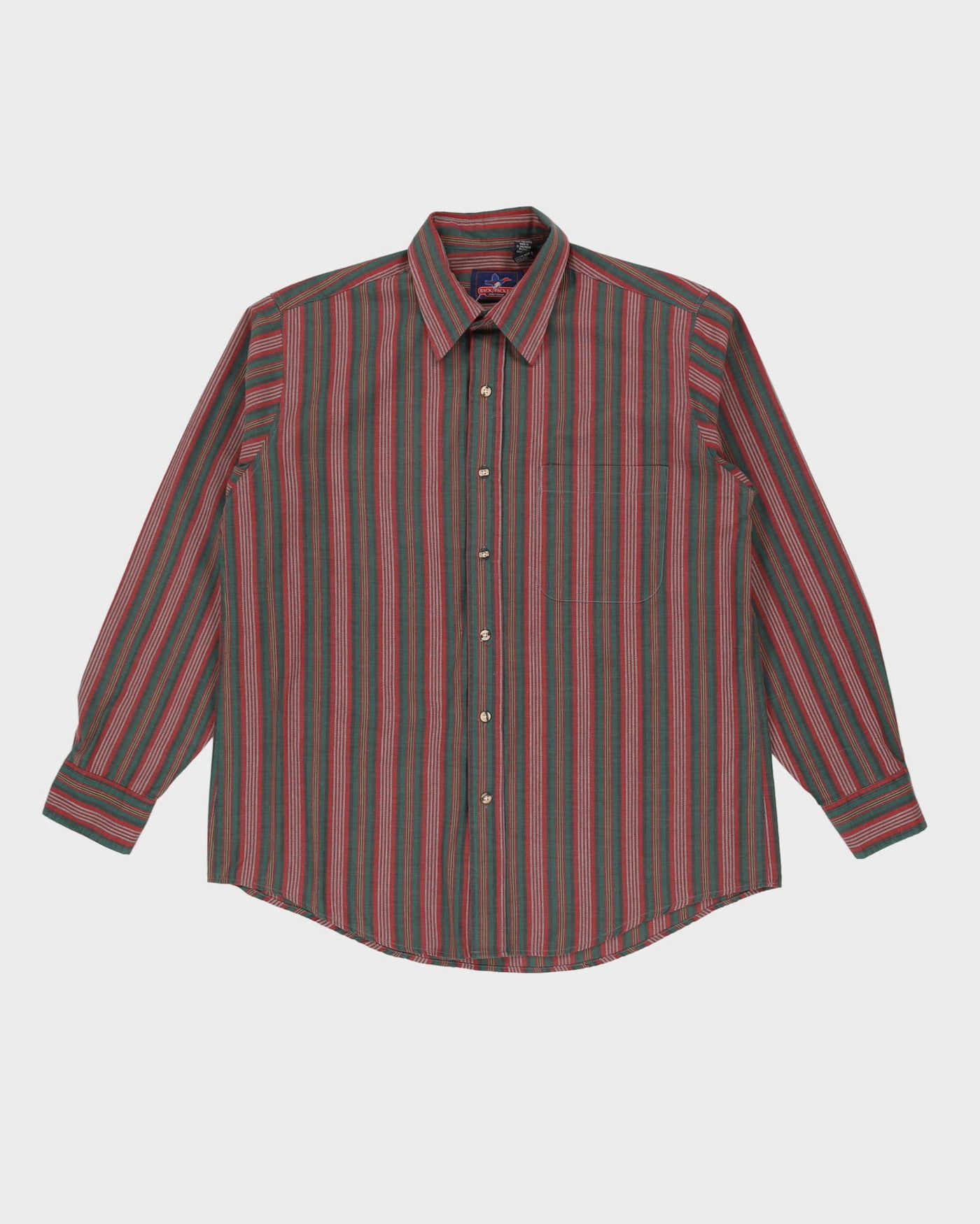 Vintage 90s Red / Green Striped Long-Sleeve Shirt - L