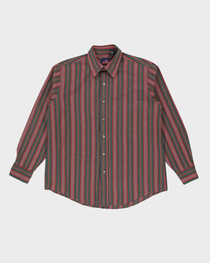 Vintage 90s Red / Green Striped Long-Sleeve Shirt - L