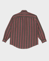 Vintage 90s Red / Green Striped Long-Sleeve Shirt - L