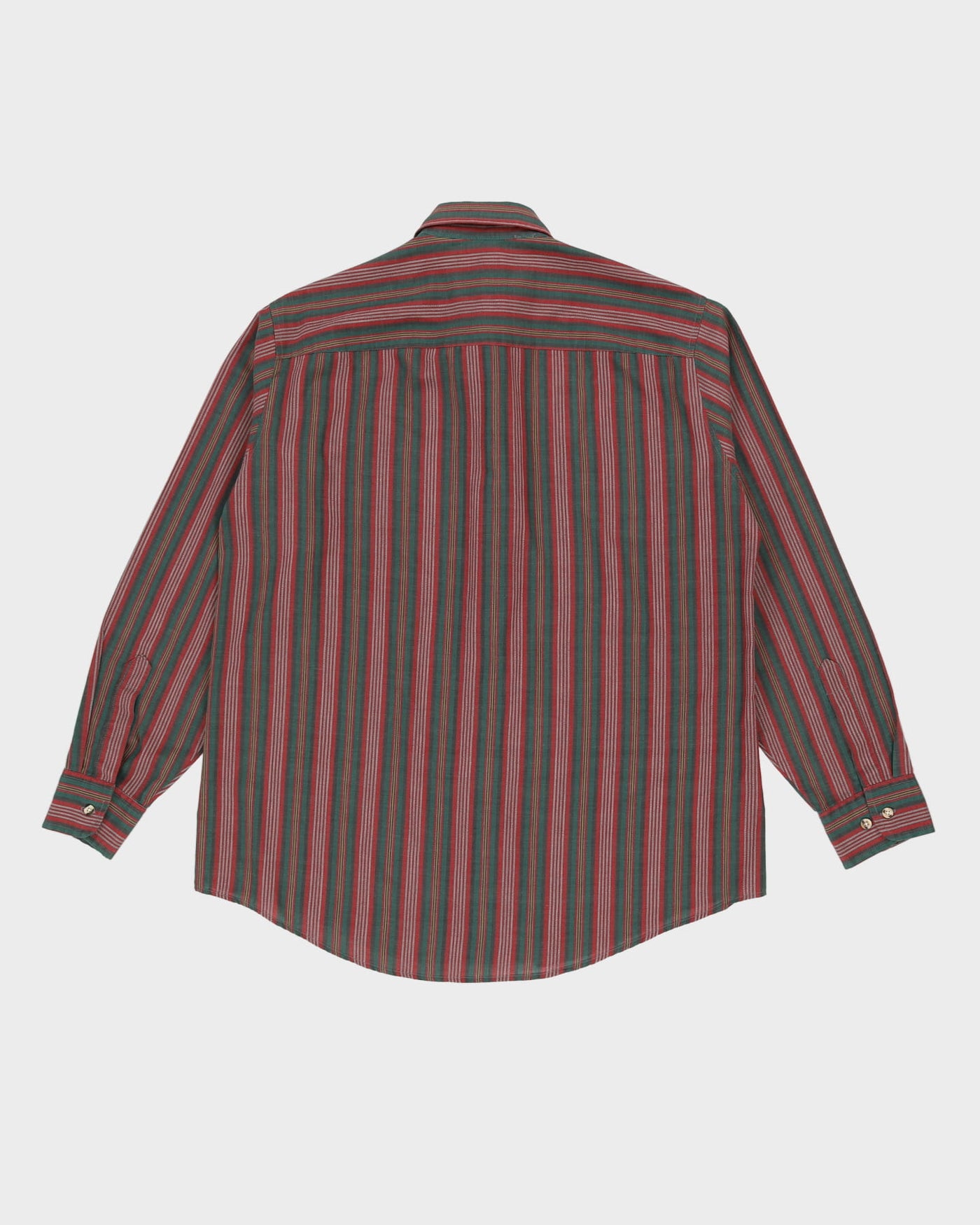 Vintage 90s Red / Green Striped Long-Sleeve Shirt - L