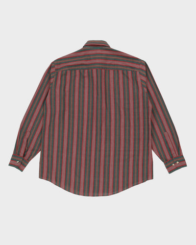 Vintage 90s Red / Green Striped Long-Sleeve Shirt - L