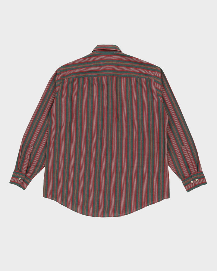 Vintage 90s Red / Green Striped Long-Sleeve Shirt - L