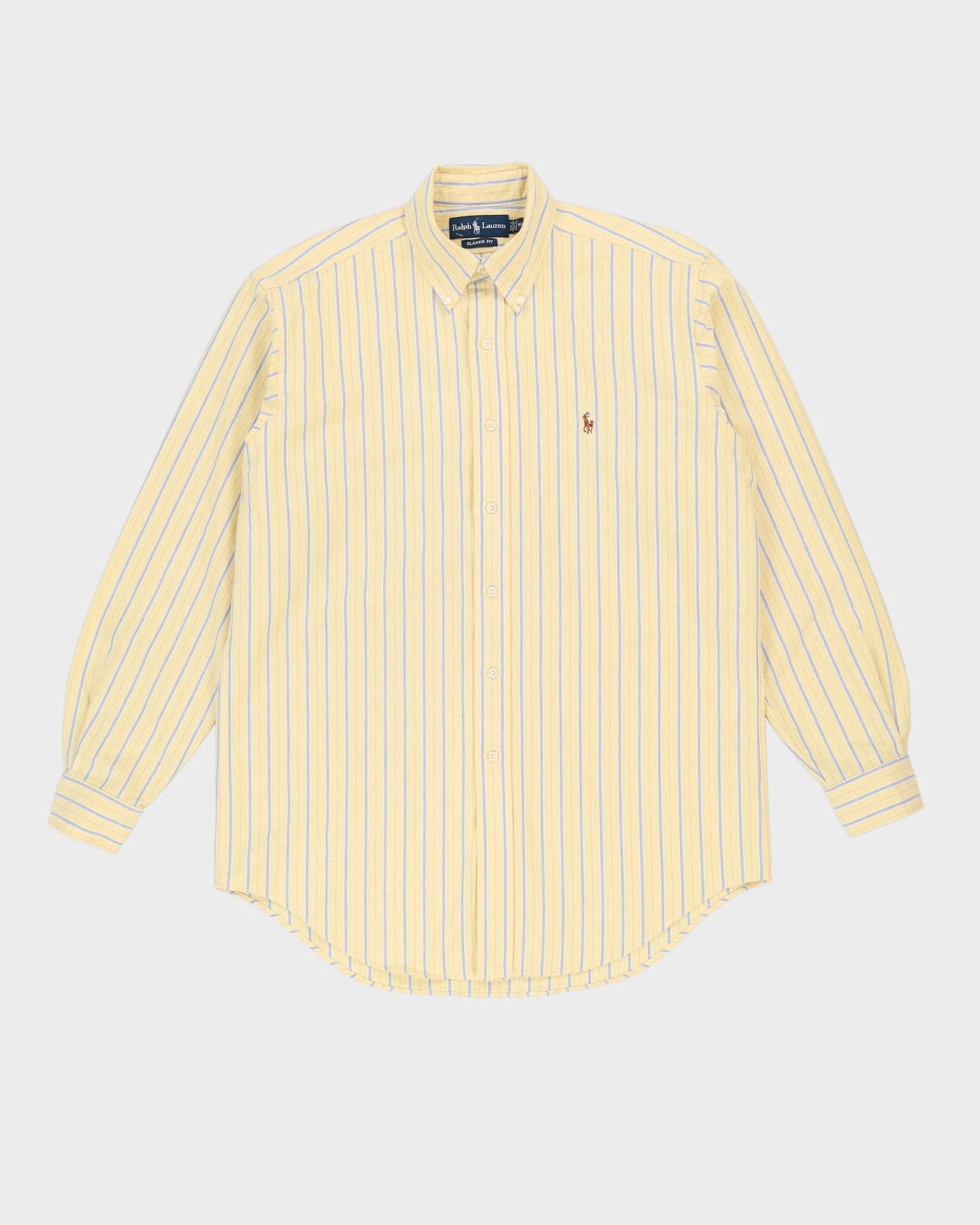 Vintage 90s Ralph Lauren Yellow Striped Long-Sleeve Oversized Shirt - M