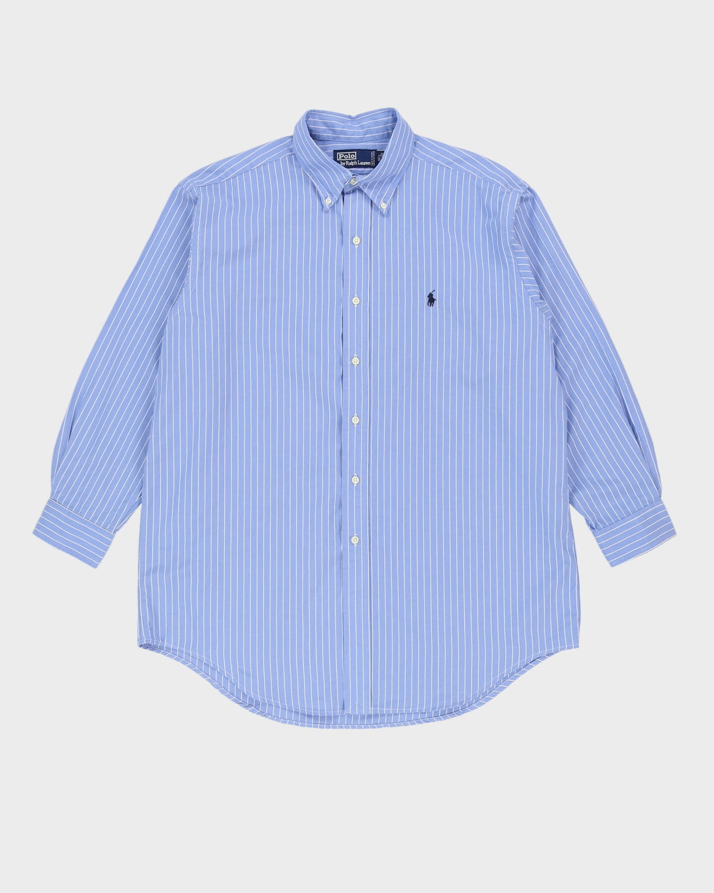 Vintage 90s Ralph Lauren Blue White Striped Long-Sleeve Shirt XL