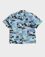 Vintage 90s Ky's Blue Aeroplane Patterned Short-Sleeve Hawaiian Shirt - L