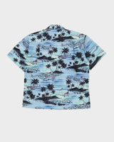 Vintage 90s Ky's Blue Aeroplane Patterned Short-Sleeve Hawaiian Shirt - L
