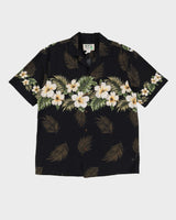 Vintage 90s Ky's Black Floral Patterned Short-Sleeve Hawaiian Shirt - L