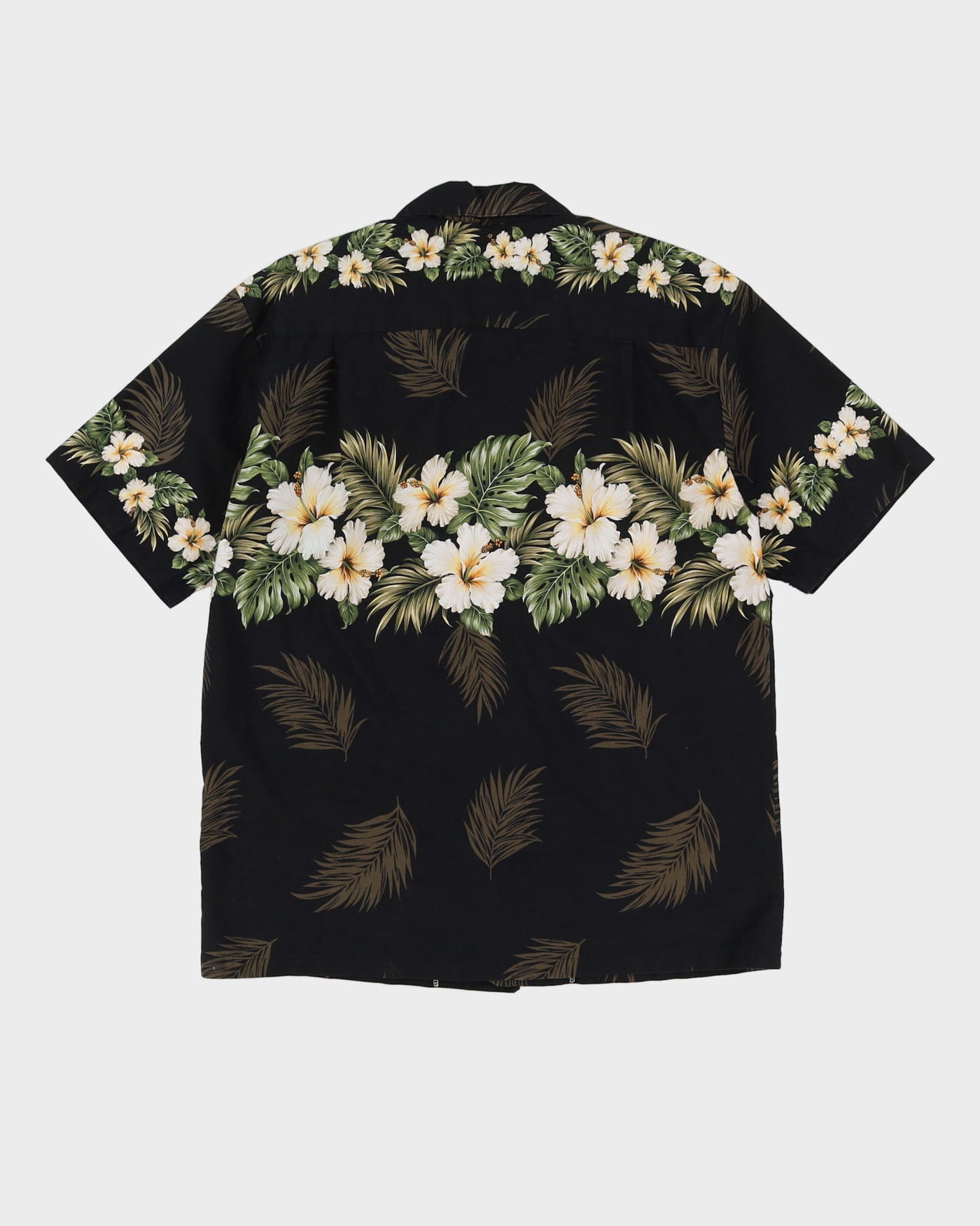 Vintage 90s Ky's Black Floral Patterned Short-Sleeve Hawaiian Shirt - L