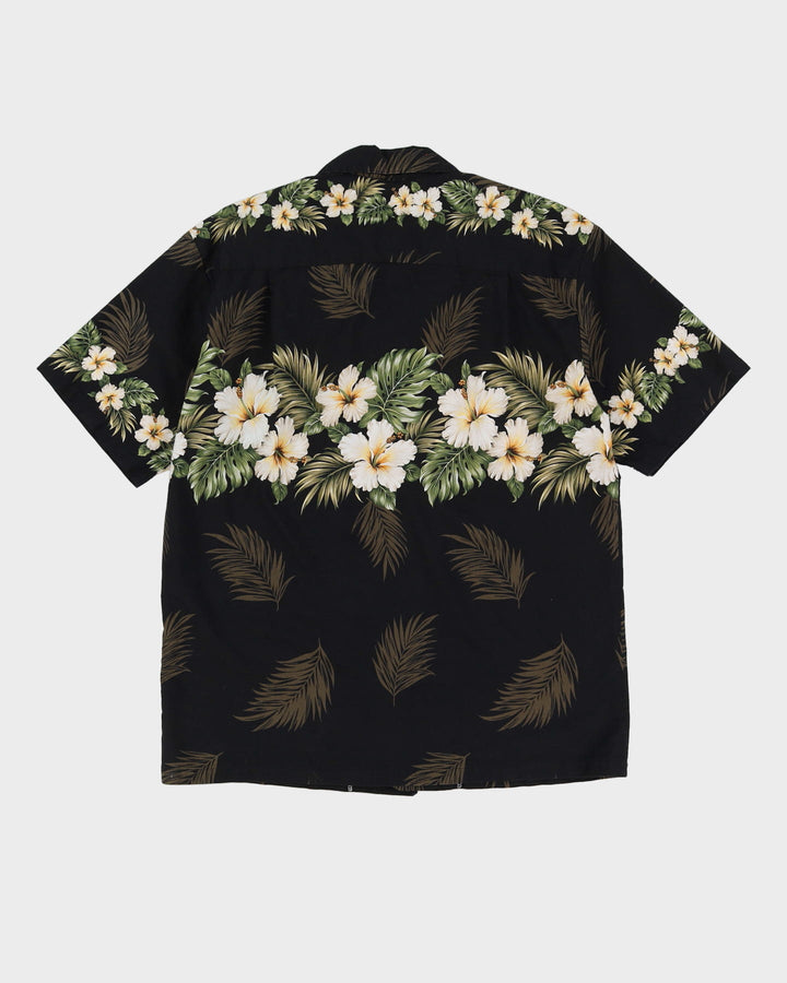 Vintage 90s Ky's Black Floral Patterned Short-Sleeve Hawaiian Shirt - L