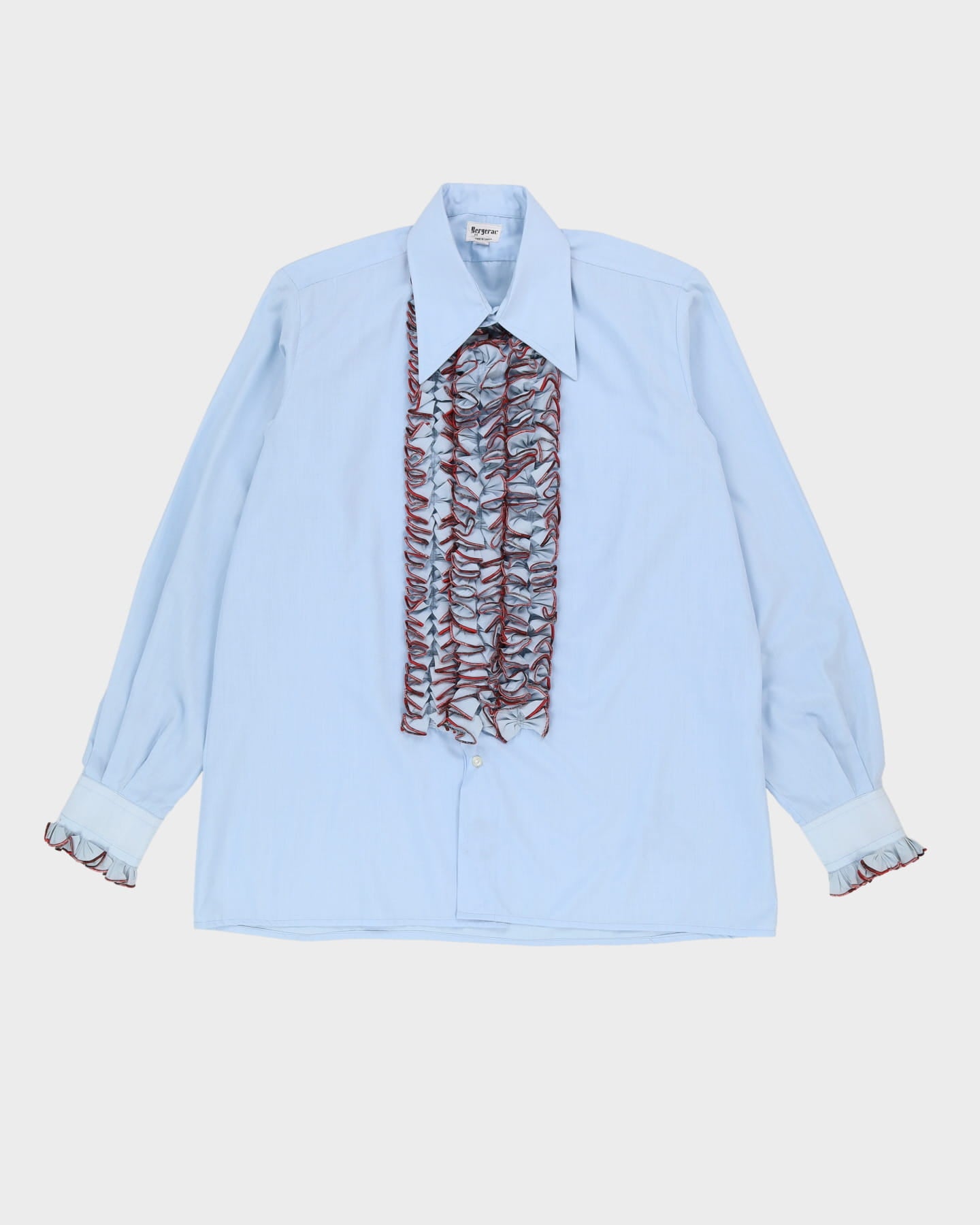 Vintage 70s Baby Blue Long-Sleeve Ruffle Shirt - XL