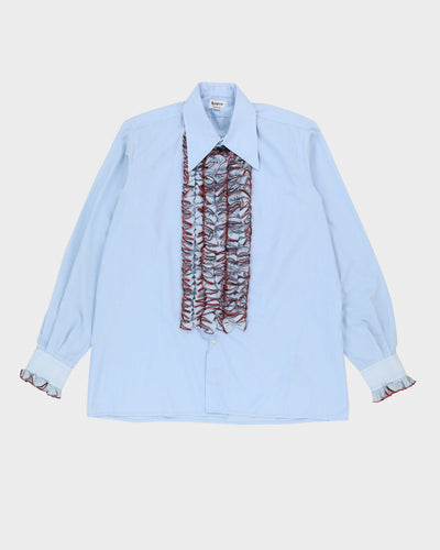 Vintage 70s Baby Blue Long-Sleeve Ruffle Shirt - XL