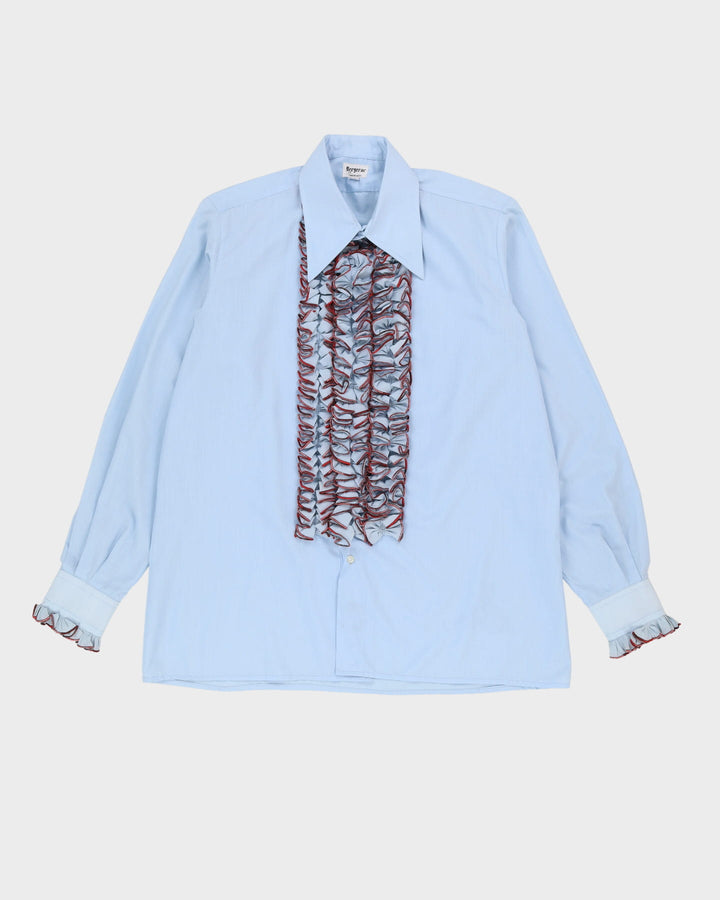 Vintage 70s Baby Blue Long-Sleeve Ruffle Shirt - XL