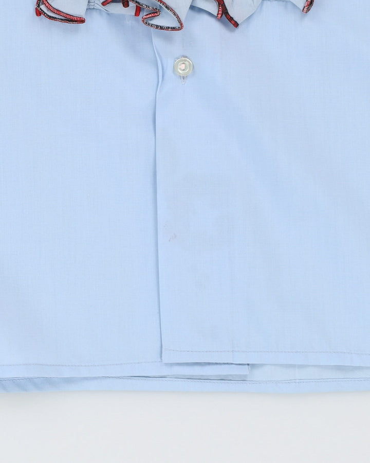 Vintage 70s Baby Blue Long-Sleeve Ruffle Shirt - XL