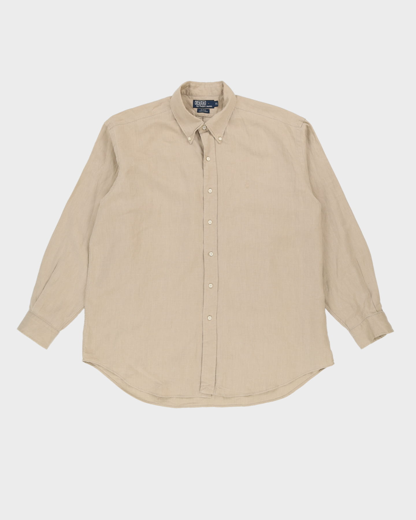 Vintage 90s Ralph Lauren Beige Long-Sleeve Oversized Linen Shirt - L