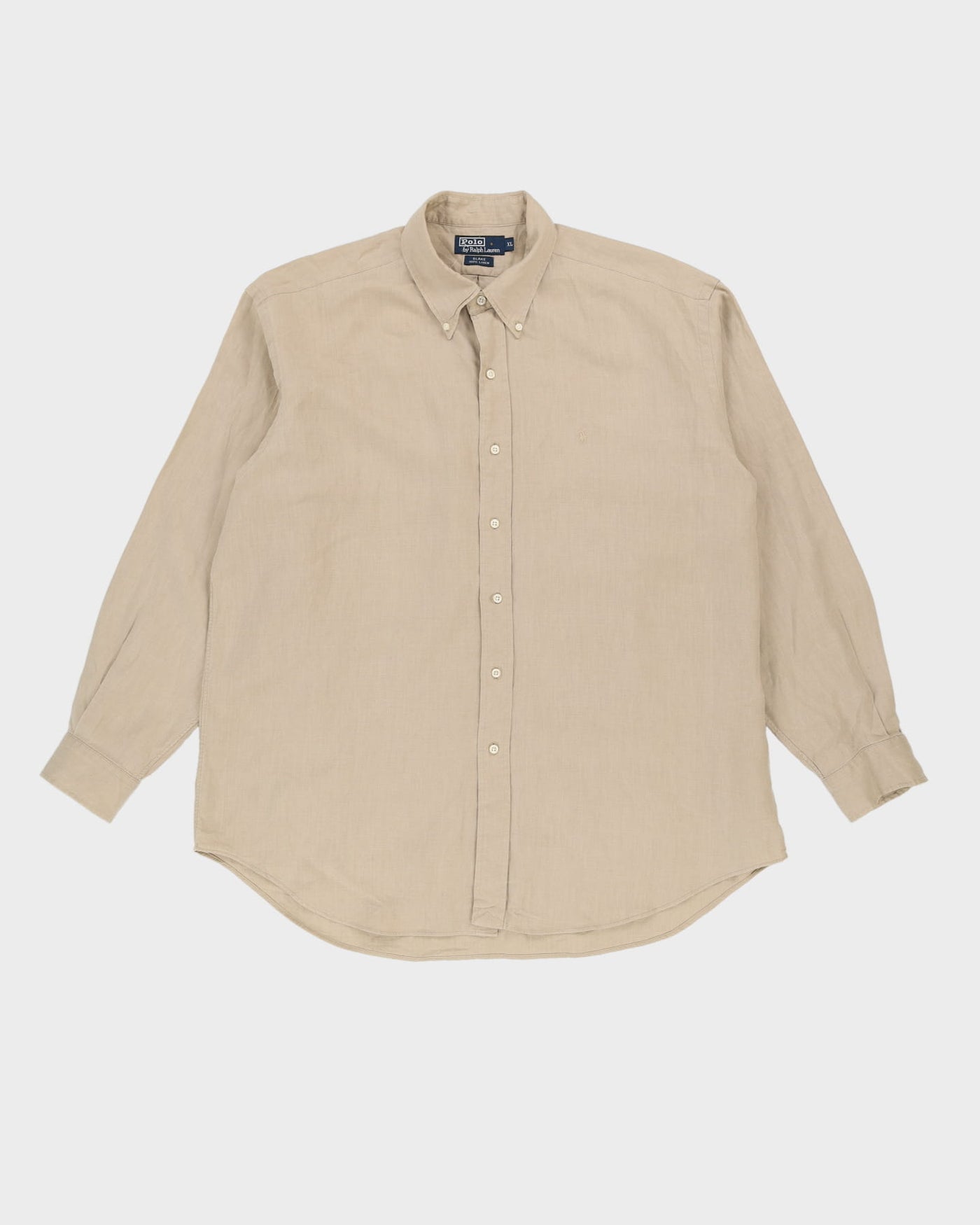 Vintage 90s Ralph Lauren Beige Long-Sleeve Oversized Linen Shirt - L