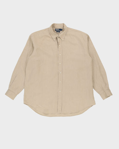 Vintage 90s Ralph Lauren Beige Long-Sleeve Oversized Linen Shirt - L