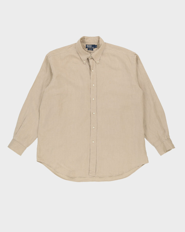 Vintage 90s Ralph Lauren Beige Long-Sleeve Oversized Linen Shirt - L
